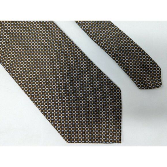 BROOKS BROTHERS MAKERS SILK TIE BROWN BLUE GOLD CHECK PATTERN LUXURY WEAVE 3.5" - Picture 1 of 2